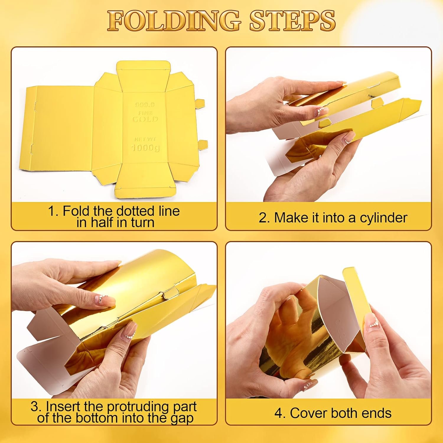 Honoson 24 Pcs Gold Bar Fake Gift Box Foil Gold Bar Party Favor Boxes Paper Golden Favor Boxes Treasure Brick for Pirate Casino Theme Party Decorations Candy Treats Chocolate Toys, 5.5 x 3.2 Inches - Image 3