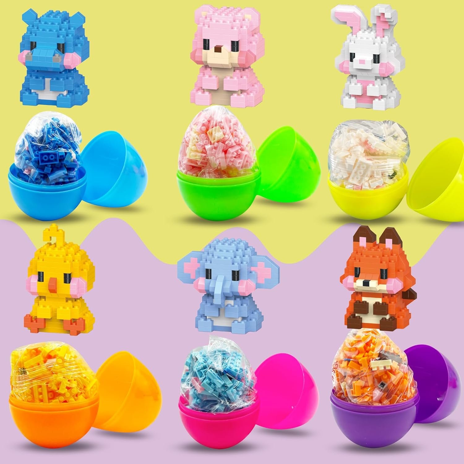 6 Pack Prefilled Easter Eggs with Toys Inside, Cute Mini Animals Building Blocks for Easter Basket Stuffers Essential, Easter Egg Fillers Gift for Kids Age 6-12+ - Image 2