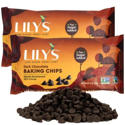 Sugar-Free Dark Chocolate Chips for Baking, 2 Bags of Lily's Baking Chips 9oz Each, Delicious Baking Chips Without the Sugar, Perfect Dark Chocolate Chips for Keto and Diabetic-Friendly Recipes