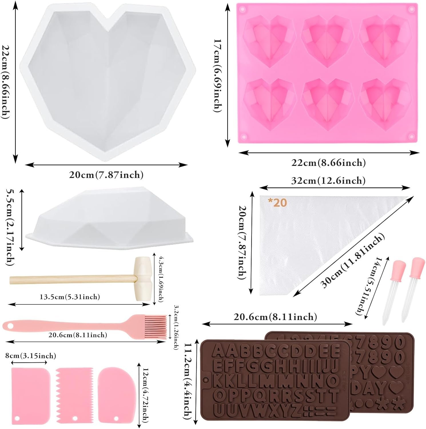 34Pcs Valentine's Day Heart Silicone Molds, Sublaga Breakable Heart Mold Set for Chocolate, Letter Mold and Number Chocolate Molds for Valentine Candy Making - Image 2