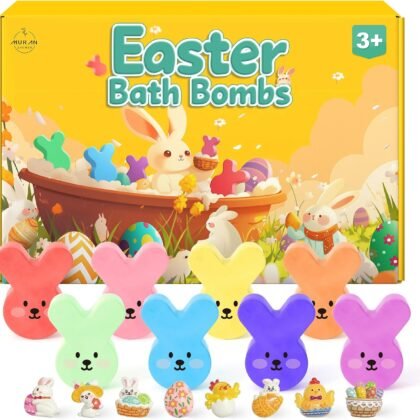 Easter Egg Bath Bombs for Kids with Surprise Inside, 8 Pack Teen Easter Basket Stuffers, Girls & Boys-Easter Bunny, Chicken & Egg Shapes - Handmade Gentle, Safe Fizz Balls-Great Easter Party Favors