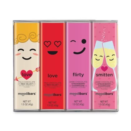 Valentines Candy Chocolate Bar By MoodiBars Valentine’s Day 2026 Gift Box, Milk, Red Velvet and Dark Chocolate Strawberry Bubbly, Love For Her Assorted Belgian Individually Wrapped Gourmet Treats, Fun Adult Valentine Day Basket