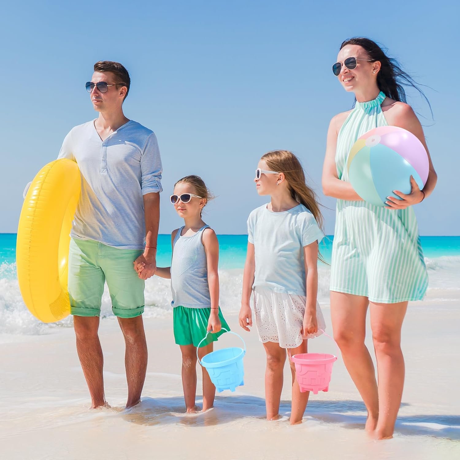 72 Pcs Beach Toys for Kids 24 Set Sand Buckets Shovels Bulk Pastel Beach Balls Inflatable Sand Toys for Girls Boys Toddlers Games Birthday Summer Pool Party Favor (Macaron, Castle) - Image 2