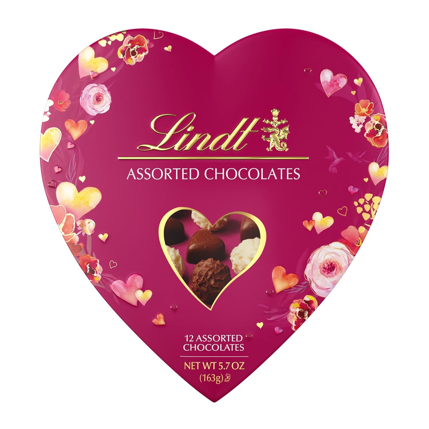 Lindt Valentine's Gourmet Heart Assorted Chocolate Candy Truffles, 5.7 oz.