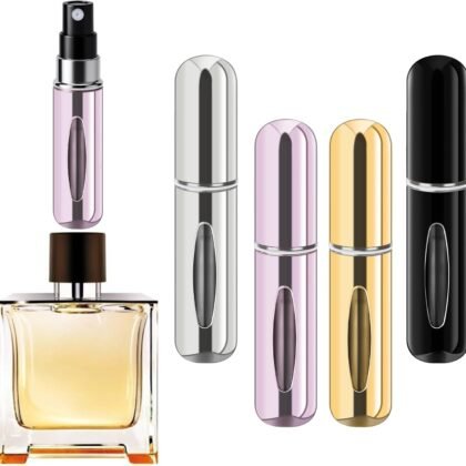 Refillable Perfume Portable Atomizer Bottle Refillable Perfume Spray, Travel Perfume (5ml, 4 Pack) (Silver, Pink, Gold, Black)