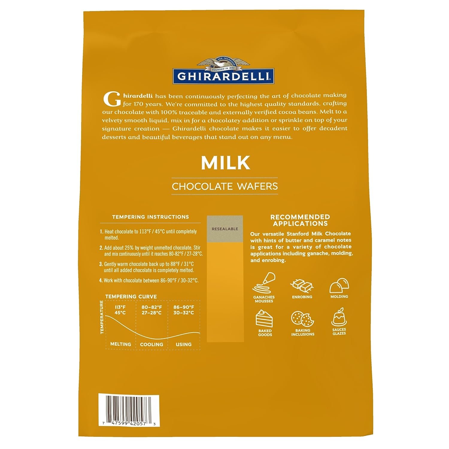 Ghirardelli Chocolate Company Milk Chocolate Wafers, 5lb. Bag (Pack of 1) - Image 3