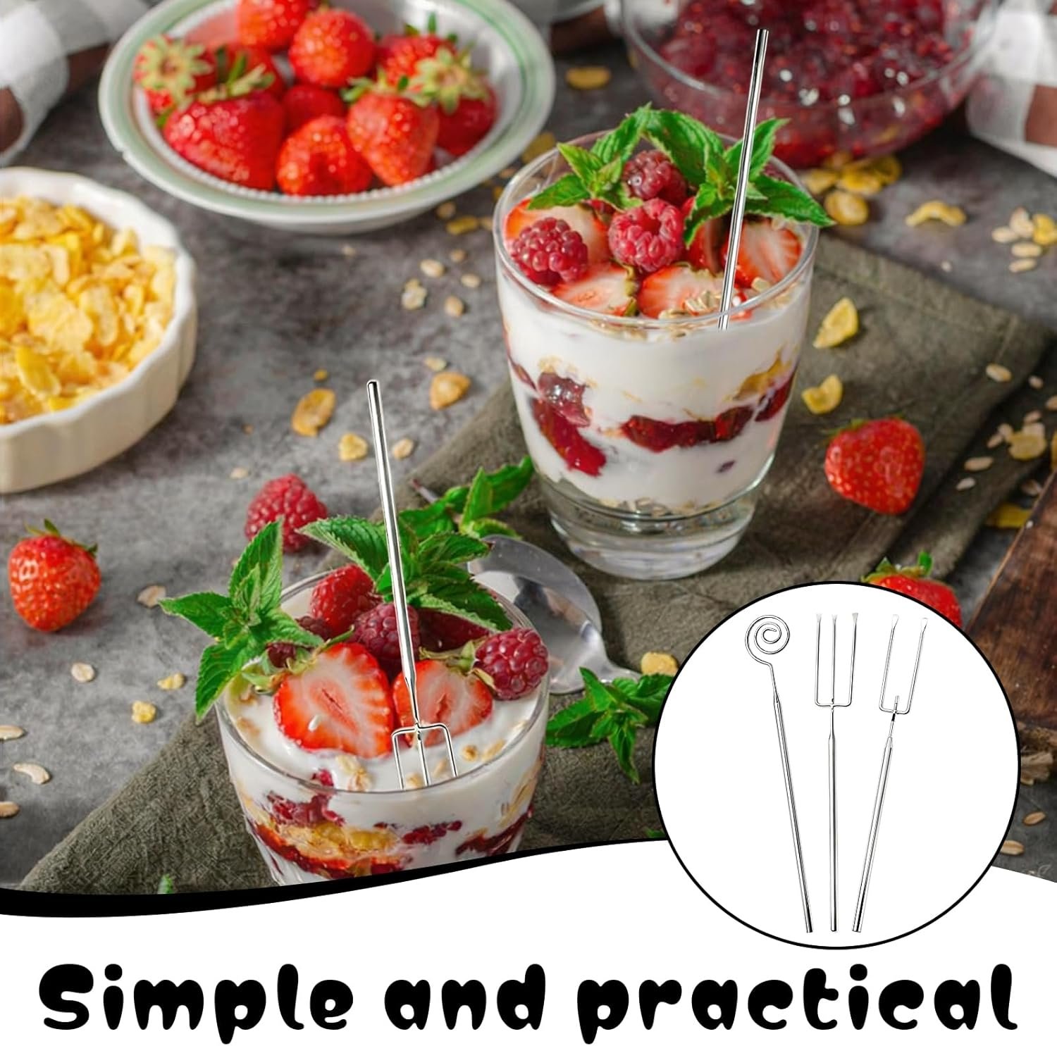 3Pcs Professional Chocolate Dipping Tools Set - Stainless Steel Candy Dipping Tools, Fondue Forks with Slotted Spoon, Candy Making Tool Baking Supplies for Candy Making, Truffles, Cake Decorating - Image 4