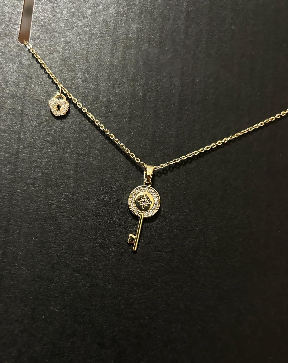 Dainty Gold Heart Lock and Key Pendant Charm Choker Necklace for Women Small Cute Delicate CZ Vintage Gold Victorian Renaissance Love Heart Necklace Antique Jewelry Accessories for Girlfriend Wife - Image 4