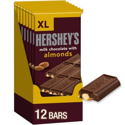 HERSHEY'S Milk Chocolate with Almonds XL, Candy Bars, 4.25 oz (12 Count, 16 Pieces)