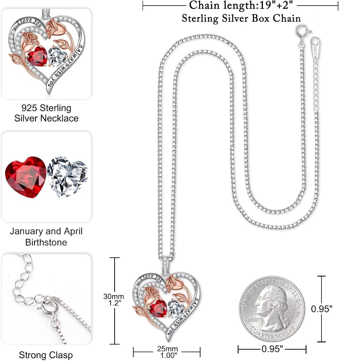 Iefil Easter Gifts for Women Wife - 925 Sterling Silver Birthstone Necklace, Birthday Anniversary Jewelry Gifts for Her Wife Mom Daughter - Image 3