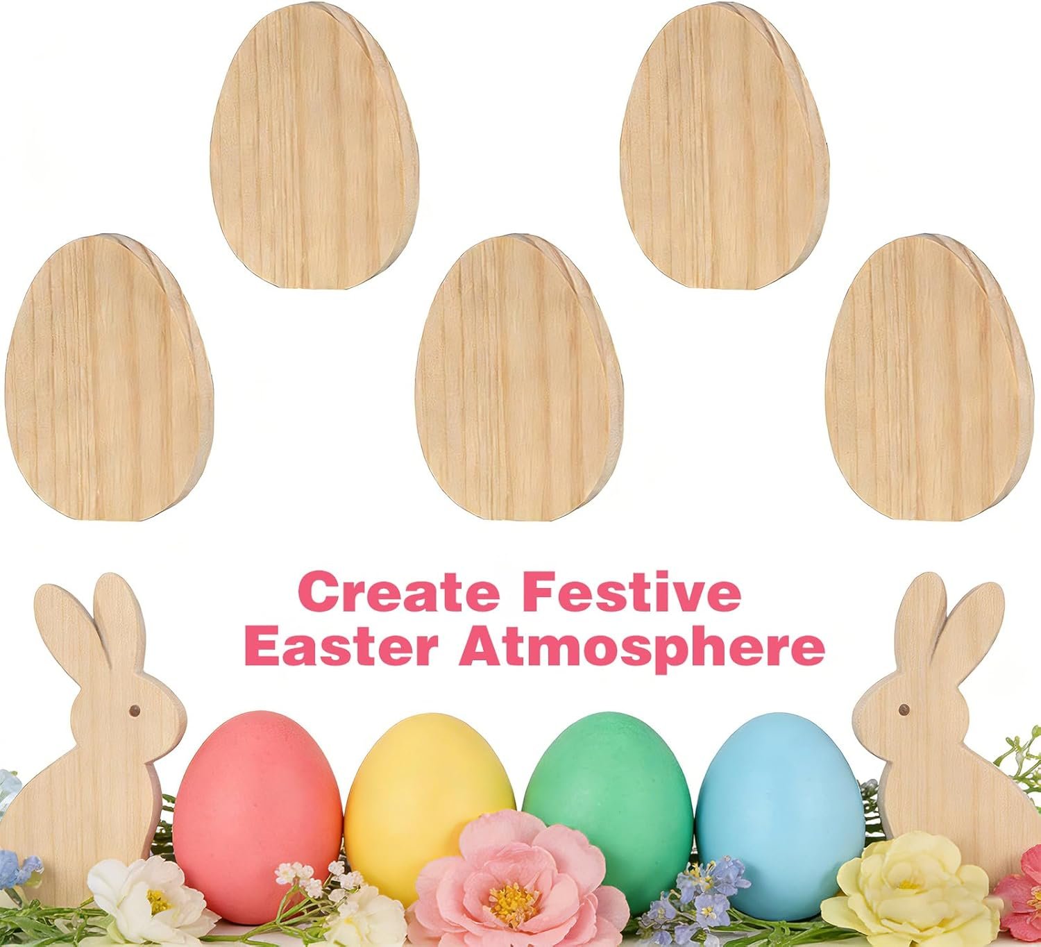 Golabarell Easter Egg Painting Kit, DIY Craft Kit with 9 Blank Wooden Eggs, Unfinished Standing Wood Ornaments to Paint for Adults Family, Spring Home Decor Table Centerpiece Easter Party Supplies - Image 7