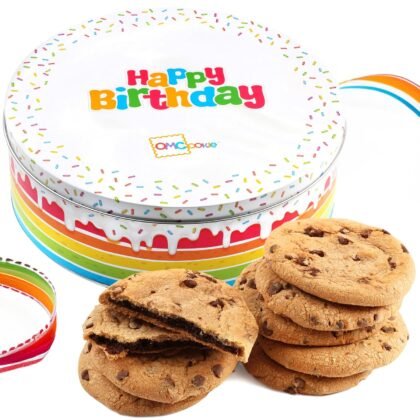 Happy Birthday Cookies Tin Chocolate Chip Gift Basket Tin Individually Wrapped Food Gift for Men Women Gourmet Kosher
