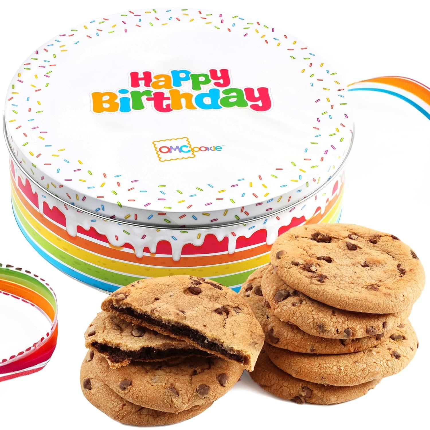 Happy Birthday Cookies Tin Chocolate Chip Gift Basket Tin Individually Wrapped Food Gift for Men Women Gourmet Kosher