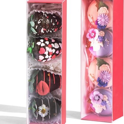 25Pack Red Chocolate Covered Strawberry Box for 4, Macaron boxes, Long Treat Box for Truffles, Cookies, Ores, Chocolate Cocoa Bombs&Cake Ball Bakery Packaging Supplies