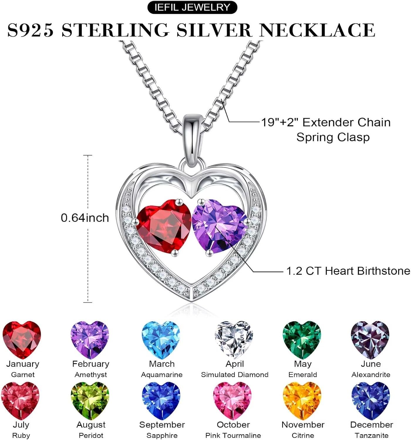 Iefil Easter Gifts for Women Wife - 925 Sterling Silver Birthstone Necklace, Anniversary Birthday Gifts for Women, Jewelry Gifts for Her Wife Mom Daughter - Image 4