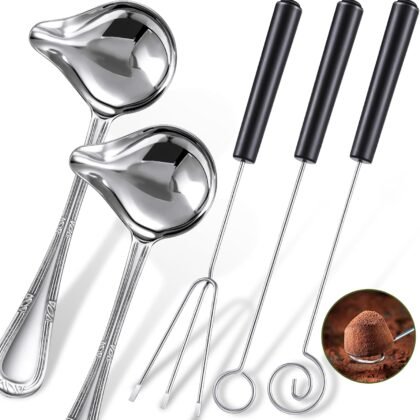 Patelai 3 Pieces Candy Dipping Tools Chocolate Dipping Fork Spoons Set 2 Pieces Culinary Decorating Spoons Chef Art Pencil for Decorative Plates Stainless Steel(Delicate Style)