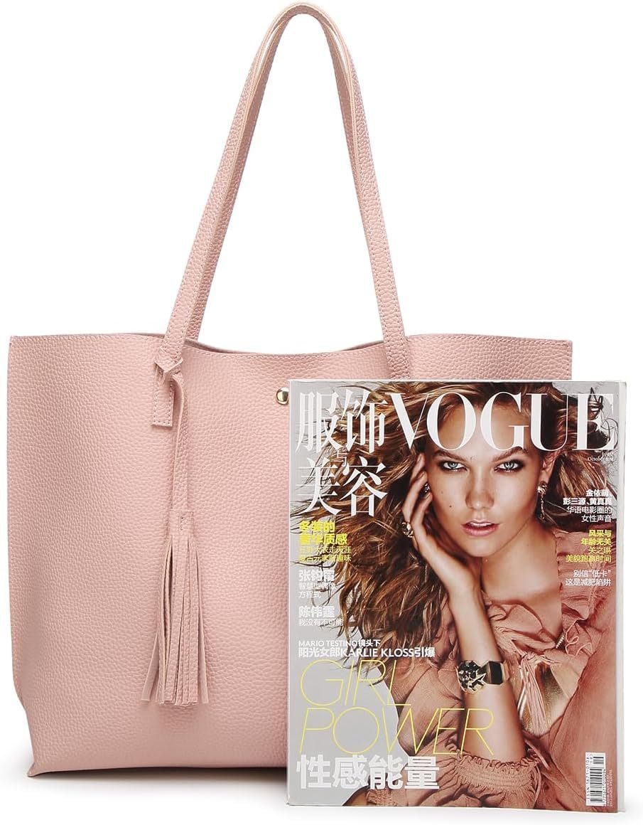 Dreubea Women's Soft Faux Leather Tote Shoulder Bag from, Big Capacity Tassel Handbag - Image 4