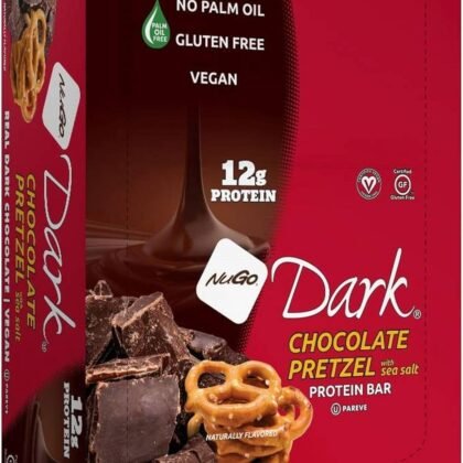 NuGo Dark Chocolate Pretzel w/Sea Salt, 12g Protein Bar, Vegan, Gluten Free, Non-GMO, Kosher Pareve, 12 Count