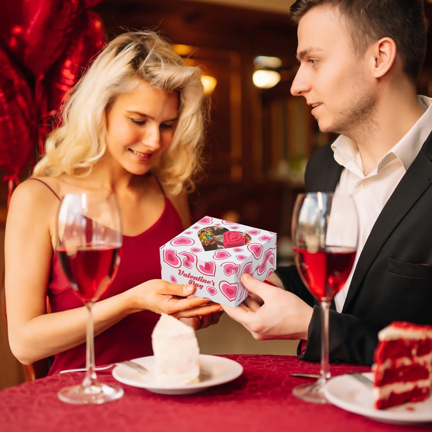 30 Pack Small Valentine's Day Cookie Boxes, 6x6x3 inches Cupcake Containers Valentines Bakery Treat Boxes with Heart Window for Cupcakes Donuts Cookie Chocolates Strawberries - Image 5