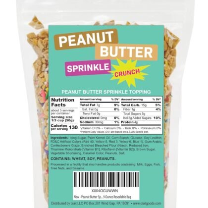 Peanut Butter Sprinkle Crunch Topping Crunch Coat Ice Cream Topping, Dessert Topping 9 Ounce Resealable Bag