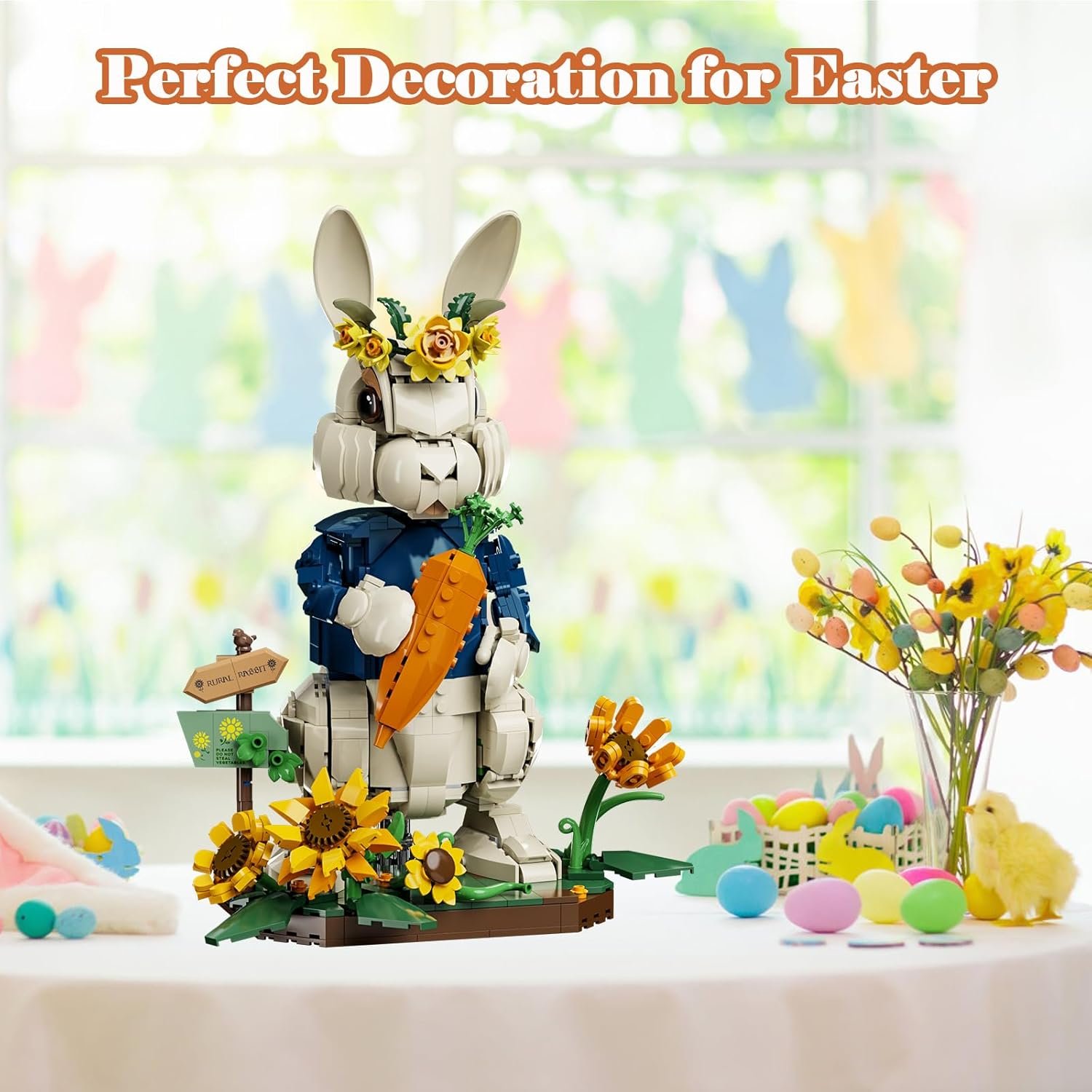 Easter Bunny Building Set with Carrot & Sunflower Base, 1258 PCS Bricks Blocks Rabbit Model Compatible with Lego Easter, Creative Easter Gift for Kids and Adults - Image 7