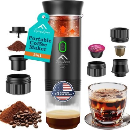 APSARAS USA Portable Coffee Maker for Travel, Portable Espresso Maker, 20 bar Mini Espresso Machine, 3in1 Travel Coffee Maker with Ground Coffee & Capsule(Ns&DG) for RV, Camping, Car