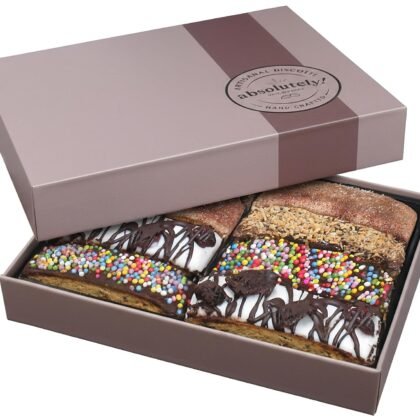 Absolutely Gluten Free Artisanal Chocolate Covered Biscotti Gift Box | Grain, Dairy, Gluten and Dye Free | Christmas and Newyear Holiday Gift | Mishloach Manot | Purim Gift | 8 Heavenly Chocolate Biscotti Cookies | Elegant Gift Box | Birthday | Gluten Free Care Package for Sympathy, Get Well Soon, College Student, Anniversary | Certified Kosher