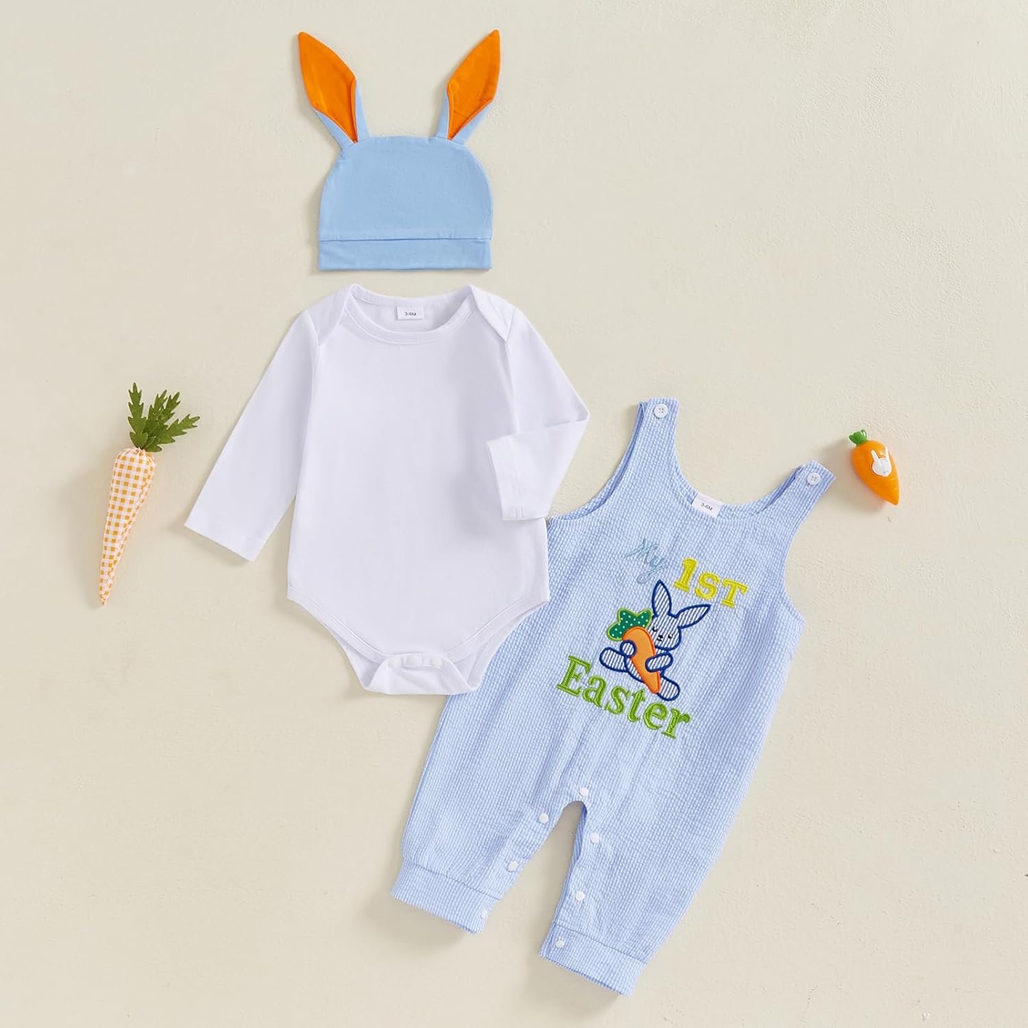Newborn Easter Outfit Boy Long Sleeve Rompers Bunny Overalls Hat Baby Boy Summer Clothes 0 3 6 12 18 Months - Image 2