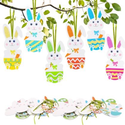 Fennoral 24 Pack Easter Bunny Craft for Kids Make You Own Easter Rabbit Foam Stickers Ornament DIY Easter Arts and Crafts for Easter Party Decoration Easter Gifts