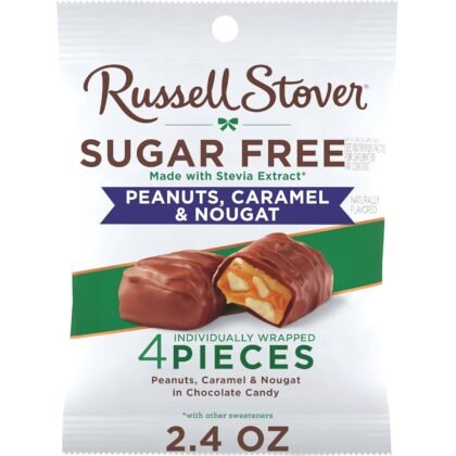 RUSSELL STOVER Sugar Free Peanut, Caramel & Nougat Chocolate Candy, 2.4 oz. bag (Pack of 10)