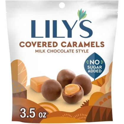 LILY'S Milk Chocolate Style No Sugar Added, Covered Caramels Bag, 3.5 oz