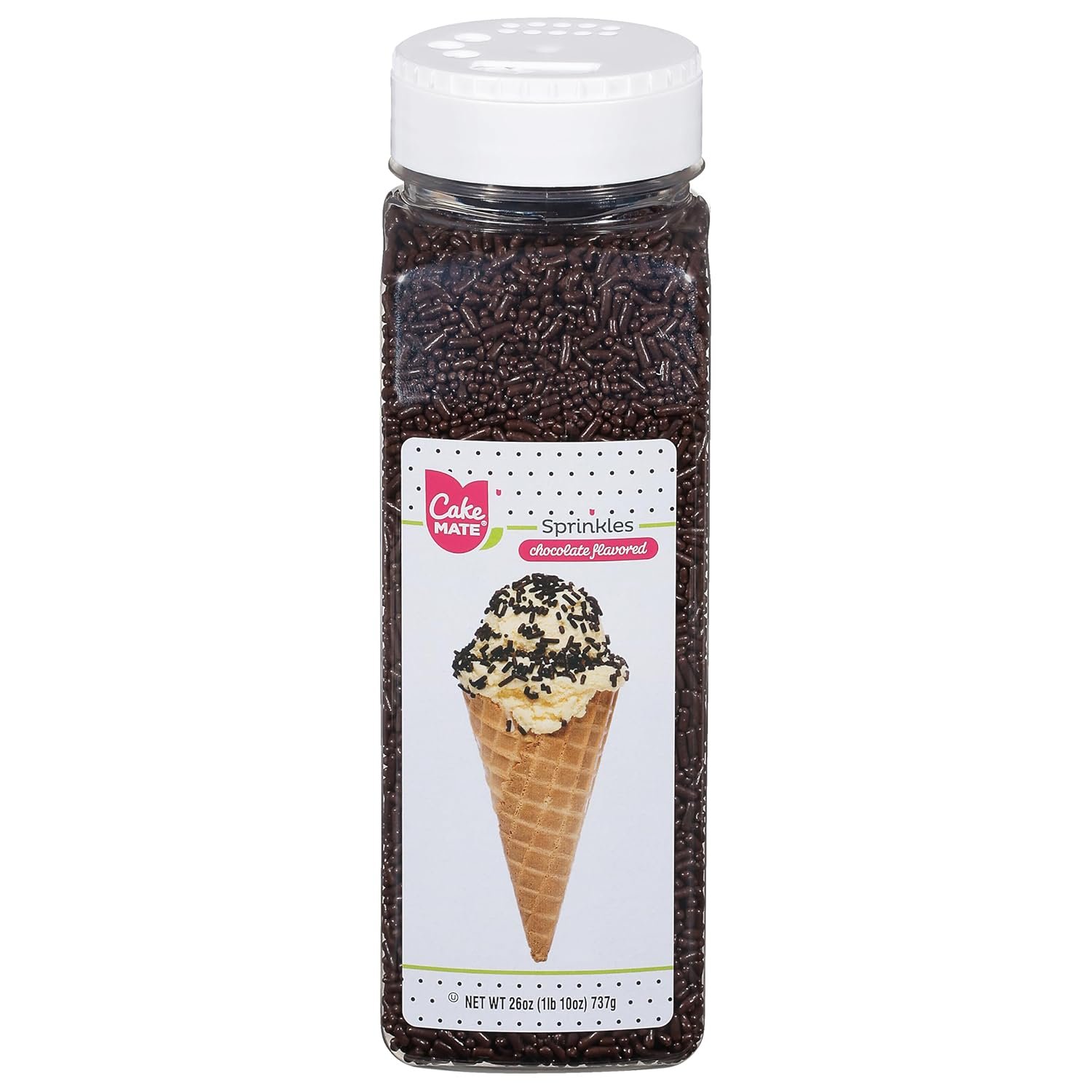 Cake Mate Chocolate Dessert Sprinkles, Easy Pour Lid - Edible Cake Decorating and Baking Sprinkles for Cookies, Cupcakes, and Ice Cream Toppings - 26oz (Chocolate)
