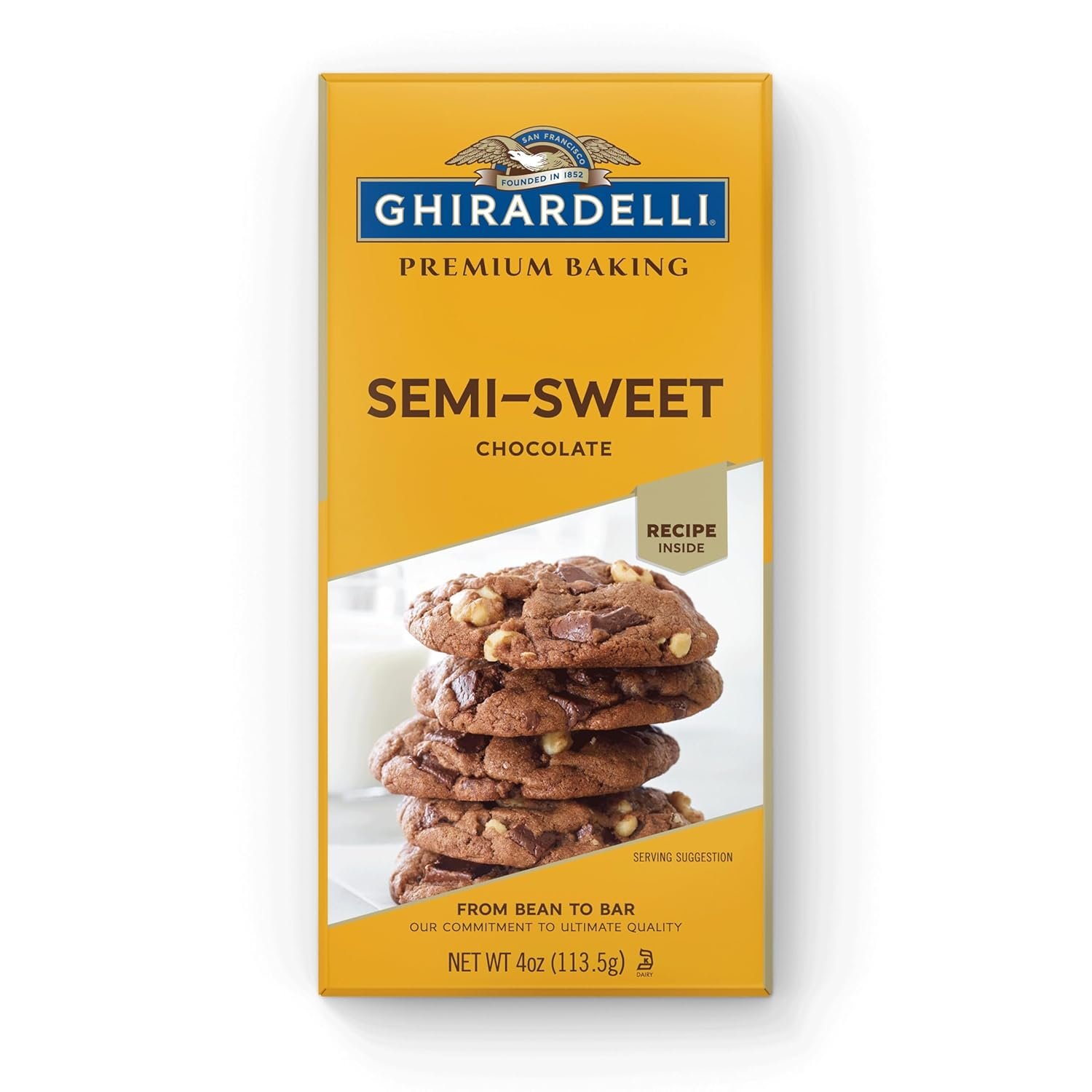 GHIRARDELLI Premium Semi-Sweet Chocolate Baking Bar, 4 oz – Smooth Baking Chocolate for Brownies, Fudge & Desserts