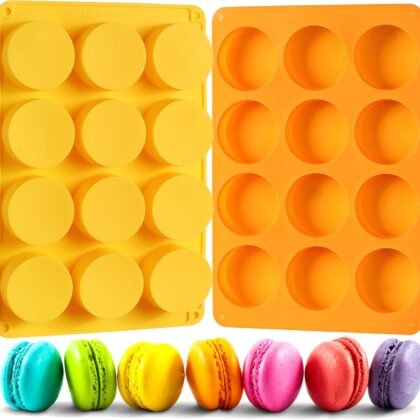 2 Pcs Oreo Chocolate Cookie Silicone Molds, 12-Cavity Round Silicone Mold, Baking Mold for Oreo, Chocolate, Cookie, Candy, Mini Cake, Jelly (Orange + Yellow)