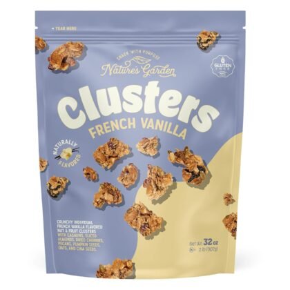 Nature’s Garden French Vanilla Clusters, 32oz Pouch – Chunky Nut, Seed & Cherry Snack Bites – Gluten-Free, Kosher, Nutrient-Dense Crunchy Treats for Adults & Kids