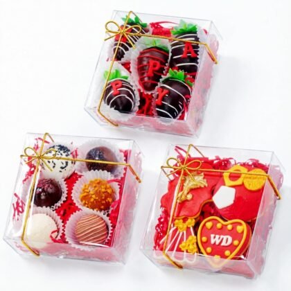 15 Pack Full Clear Chocolate Covered Strawberries Boxes 5x5x2 Inches Cookies Mini Bundt Cake Pie Cinnamon Roll Treat Chocolate Truffle Party Wedding Favor