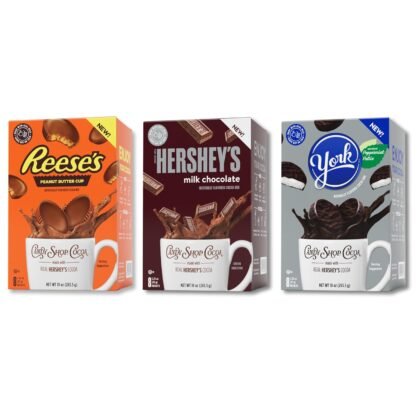 Candy Shop Cocoa Mix Variety Pack, Hot Chocolate, HERSHEY'S Milk Chocolate, REESE’S Peanut Butter Cup, YORK Peppermint Pattie, Make Hot or Iced, Made With Real Milk, 8 Packets Each (Pack of 24)