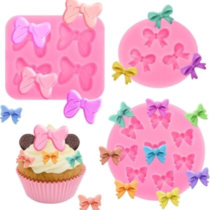3 Pcs Bow Silicone Mold Fondant Bow Mold Chocolate Candy Cake Pop Molds Bow Molds for Cake Decorating, DIY Desserts, Fondant,Clay