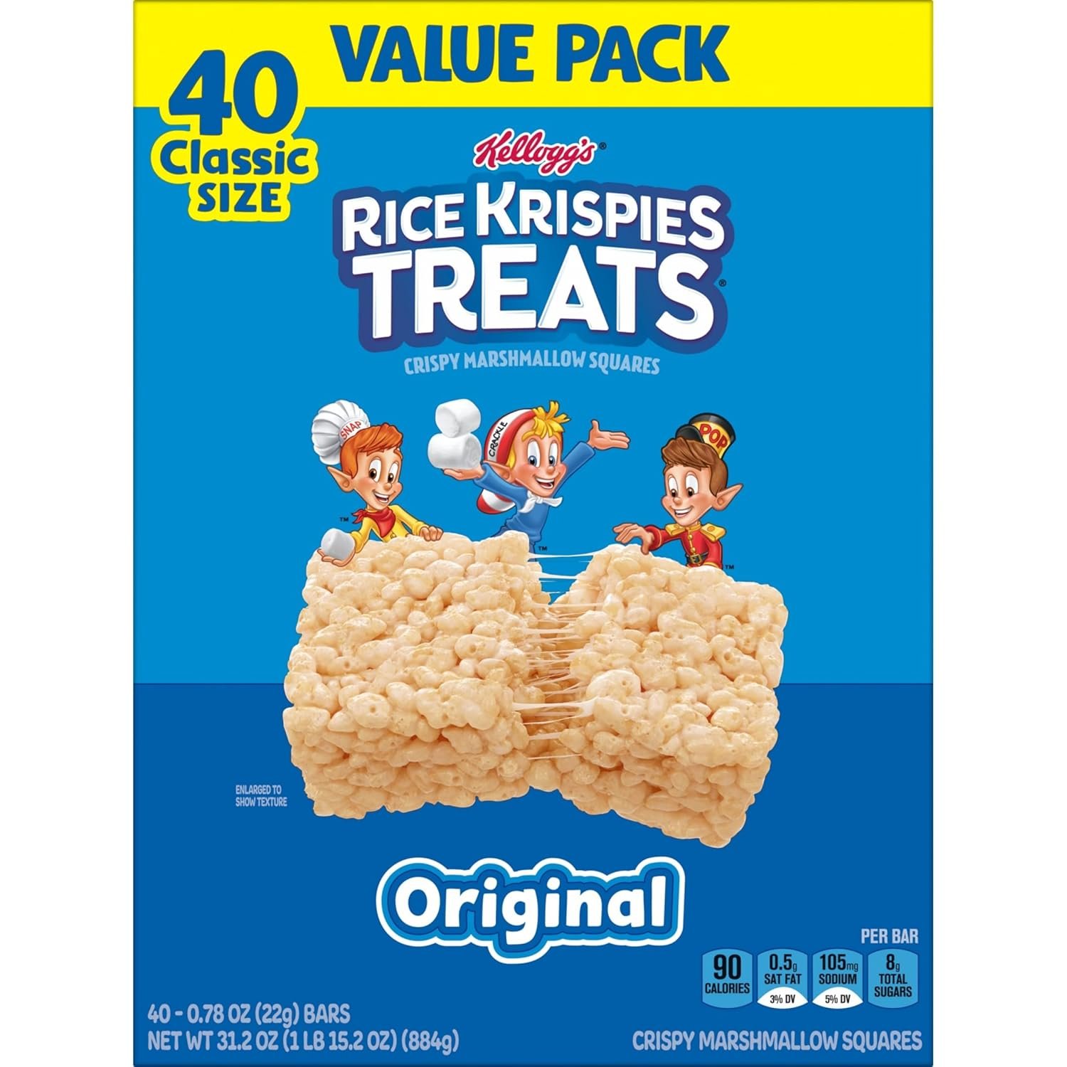 Rice Krispies Treats Crispy Marshmallow Squares, Kids Snacks, Snack Bars, Original, 31.2oz Box (40 Bars) - Image 8