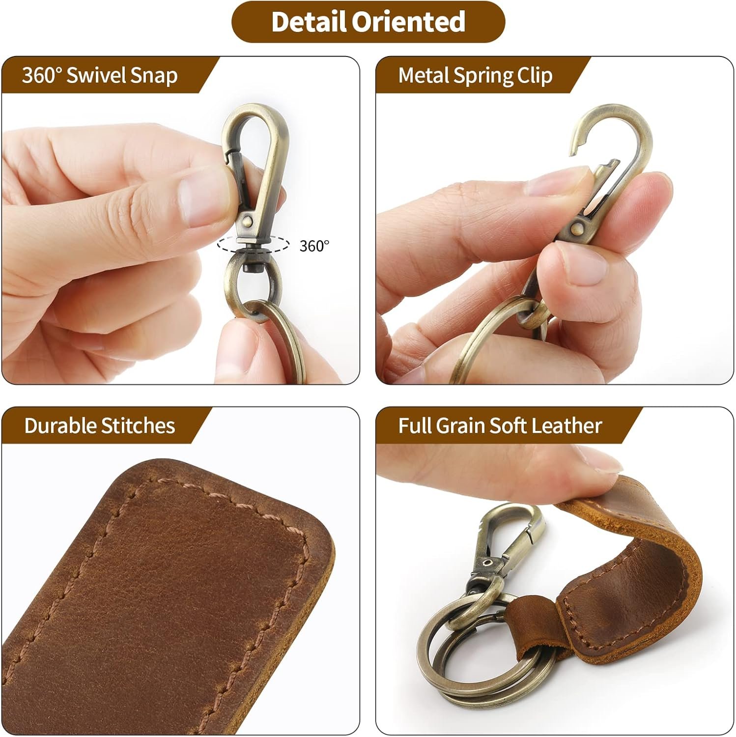 Jack&Chris Genuine Leather Car Keychain, Universal Key Fob Keychain, Leather Key Chain Holder for Men and Women, JC306 - Image 3