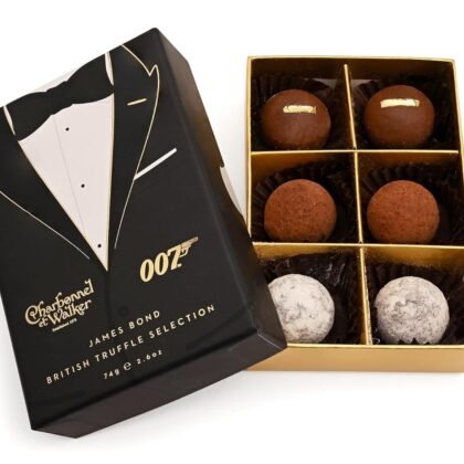 Charbonnel et Walker James Bond 007 British Truffle Selection, Luxury Chocolate Gift Box, Black and Gold, 2.6 oz