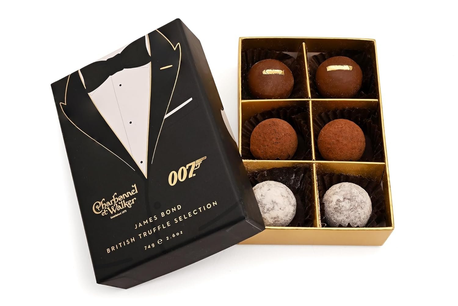 Charbonnel et Walker James Bond 007 British Truffle Selection, Luxury Chocolate Gift Box, Black and Gold, 2.6 oz
