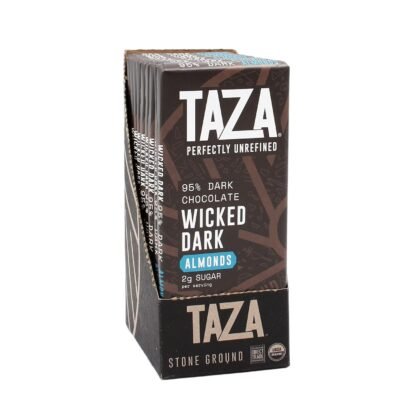 TAZA chocolate Organic Amaze Bar 95% Stone Ground, Wicked Dark With Almonds, Vegan, 2.5 Oz, 10 Count