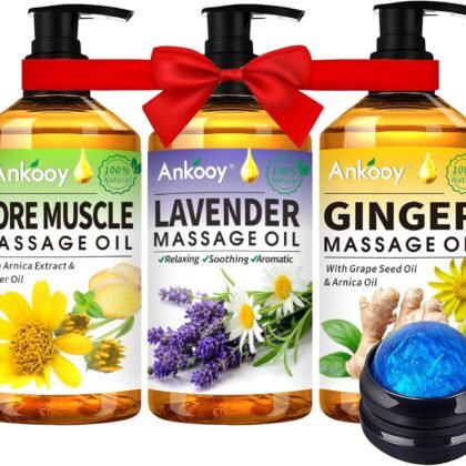 3 Pack Massage Oil for Massage Therapy,Sore Muscle Arnica Oil & Relaxing Lavender Oil & Ginger Oil Lymphatic Drainage & Massage Ball,Easter Basket Stuffers for Adults,Easter Gifts for Men Women
