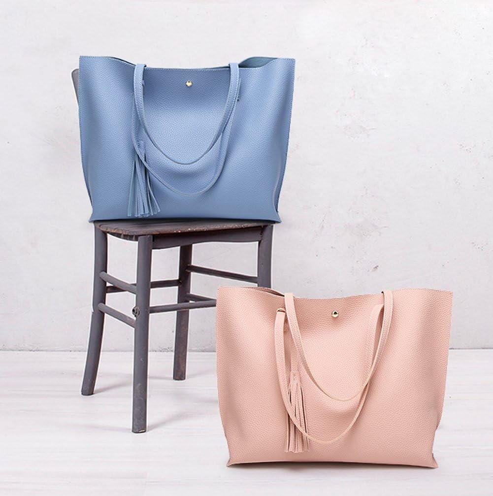 Dreubea Women's Soft Faux Leather Tote Shoulder Bag from, Big Capacity Tassel Handbag - Image 8