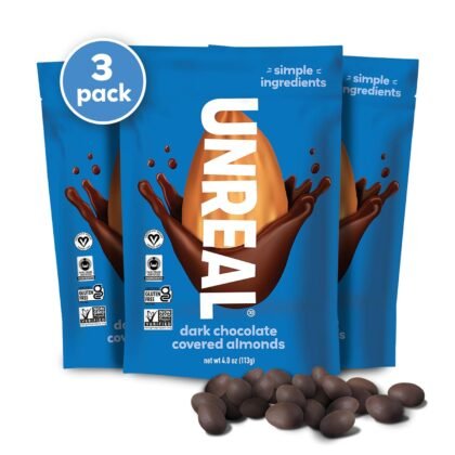 UNREAL Dark Chocolate Almonds - Certified Vegan, Gluten Free, Fair Trade, Non-GMO, No Sugar Alcohols or Soy (3 bags)
