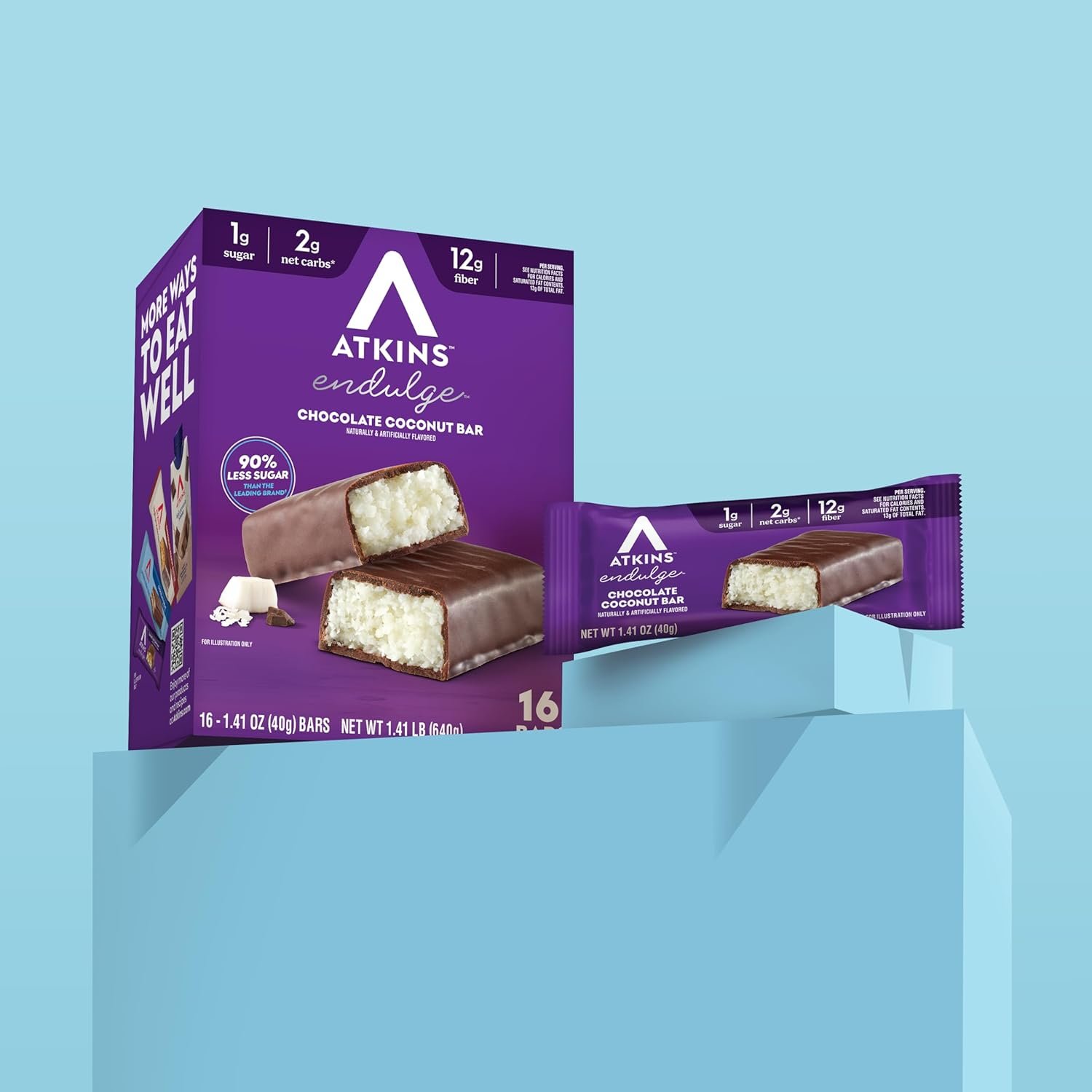 Atkins Endulge Chocolate Coconut Flavored Snack Bar, 1g Sugar, 12g Fiber, Low Sugar Snack, High Fiber Bars, Keto Friendly Treat, 16 Count - Image 5