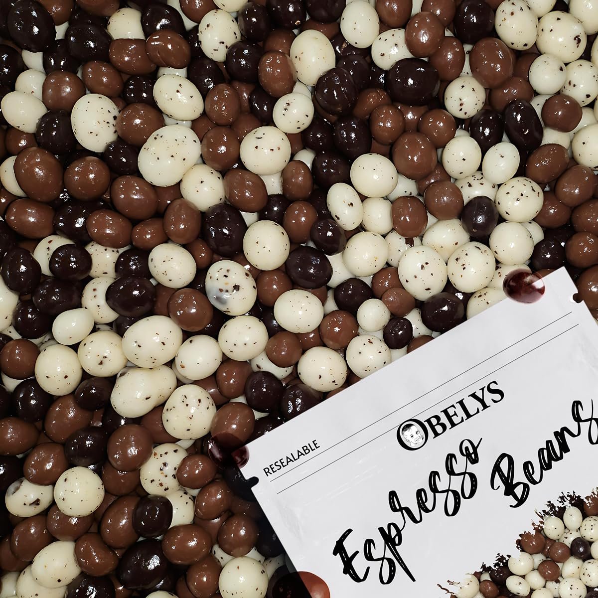 Tri-Treats Chocolate Covered Espresso Beans | Assorted Milk, Dark & White Chocolate - Rich, Bold Flavor | 1 Pound