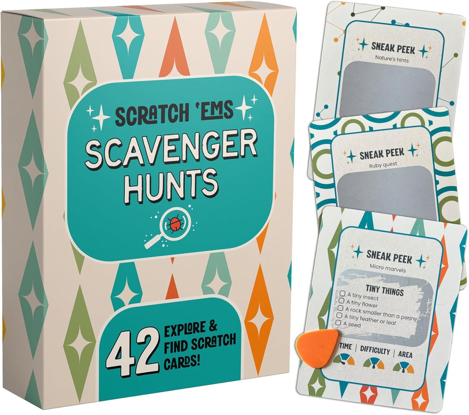 Scratch 'Ems Scavenger Hunts | 42 Scratch Off Adventure Cards - Outdoor Scavenger Hunt for Kids & Families | All Season, Reusable Scratch-Off Cards for Screen-Free Fun, Nature Activity & Camping