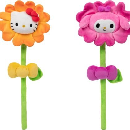 Hello Kitty® and Friends 14-inch Plush Flower 2 Pack - Hello Kitty® & My Melody™ with Bendable Stems - Giftable Packaging - Officially Licensed - Ages 6+
